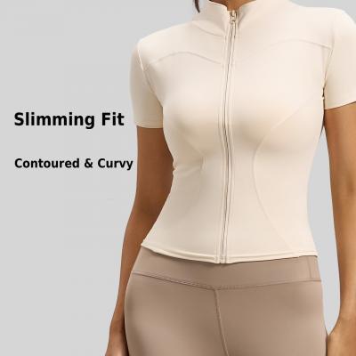 Zip-Up Mock Neck Short Sleeve Yoga Top - Slimming Fit High Stretch Athletic Shirt (Multiple Colors)