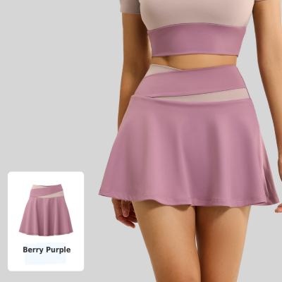 High-Waisted Color-Block Yoga Skort with Built-in Liner Shorts - Tummy Control Athletic Skirt (Multiple Colors)